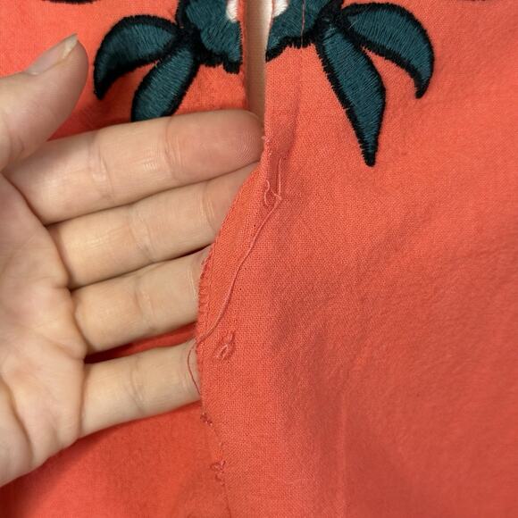 Free People Sophia Embroidered Romper Coral Orange Boho Floral Scalloped Large - Picture 8 of 15